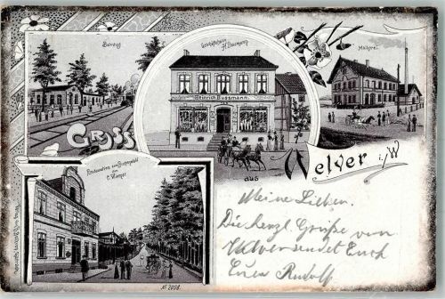 Welver 1910 Lithographie Bahnhof Molkerei Gasthaus zum Buchenwald Geschäftshaus Bussmann