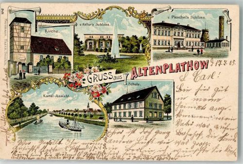 Altenplathow 1905 v. Keller's Schloß v. Puschel's Schloß Kanal-Ansicht Schule