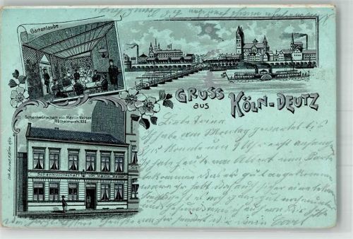 Köln Deutz 105 1906 Lithographie Gasthaus Weiser Gartenlaube Rhein Rheindampfer