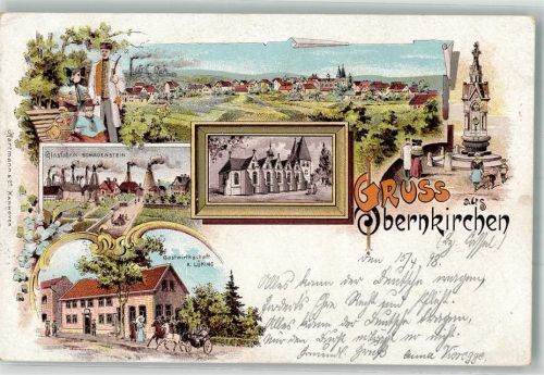 Obernkirchen 1898 Glasfabrik Gasthaus Lüking Trachtenpaar Tabakspfeife Brunnen