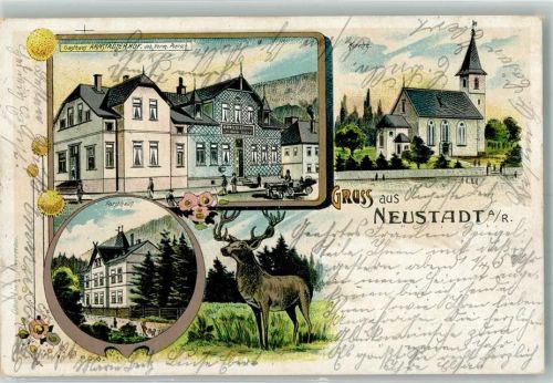 Neustadt 1907 Hirsch Forsthaus Gasthaus Arnstädter Hof Bahnpost Plaue-