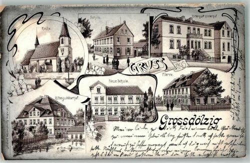 Dölzig 1907 Großdölzig Rittergut Oberhof Neue Schule Pfarrhaus Ritergut Unterhof Bahnpost Leipzig-