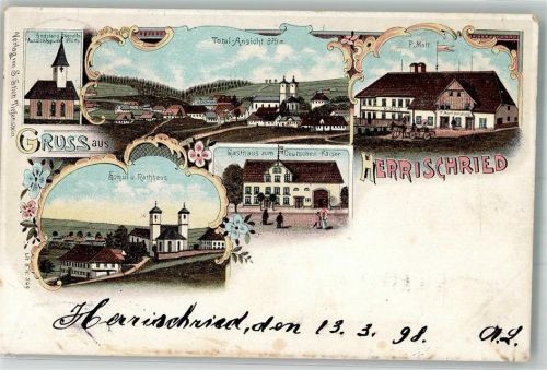 Herrischried 1898 Schul- u. Rathaus Kapelle Gasthaus zum Deutschen Kaiser Handlung Matt