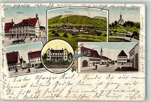 72290 W7298 Schömberg , Kr Freudenstadt 1904 Lithographie Kleinkinderschule Gasthaus zum Lamm Hauptstraße Rathaus Palmbühl