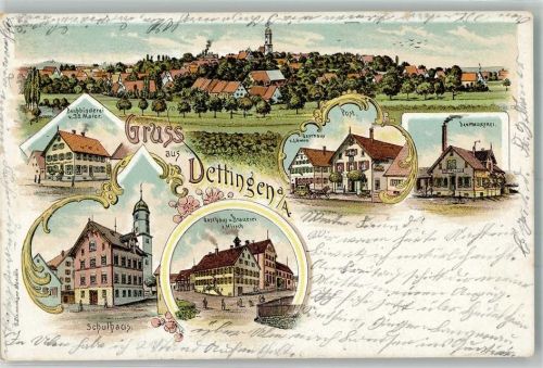 Dettingen 1903 Buchbinderei Maier Schule Gasthaus-Brauerei zum Hirsch Dampfmolkerei