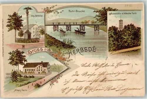 Herbede 1898 Ruhr-Brücke Kriegerdenkmal Alten Hain Am Hübschen Turm