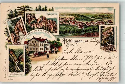 Ühlingen 1898 Gasthaus zum Posthorn Schluchttal Schwedenfelsen Falkenstein Allmuth Felsen