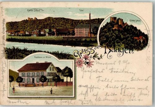 79539 W7850 Haagen , Baden 1899 Lithographie Gasthaus zur Wiese Schloß Rötteln