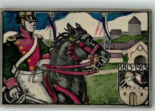 Osterhofen 1913 Volksfest Osterhofen1913 Reiter sign. Hans Segl Volksfeststempel