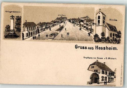 Heßheim Gasthaus zur Krone Kriegerdenkmal Dorfstraße Dorfbahn Kirche