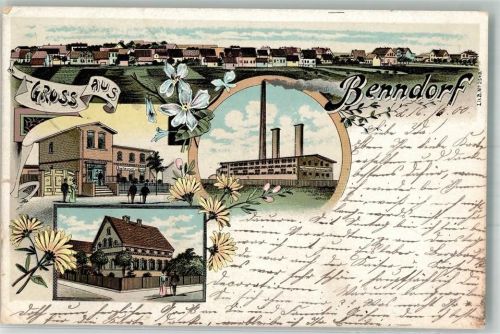Benndorf 1900 Lithographie Ladengeschäft Fabrik Wohnhaus