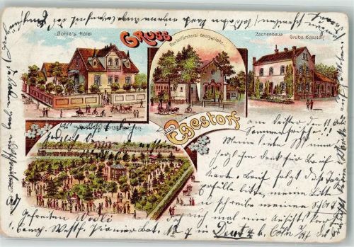 Egestorf 1899 Lithographie Revierförsterei Georgsplatz Hotel Bohle Zechenhaus Grube Egestorf Stauchung Nachporto