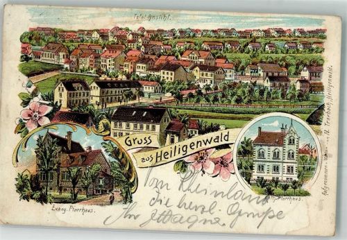 66578 W6685 Heiligenwald 1905 Lithographie Ev. Pfarrhaus Kath. Pfarrhaus