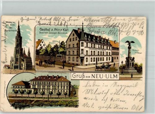 Neu-Ulm 1908 Kriegerdenkmal Ulmer Münster Gasthaus zum Prinz Karl Offizierkasino