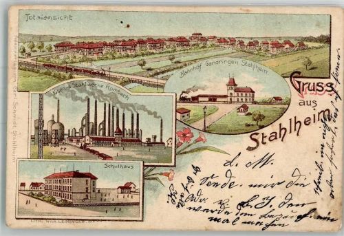 66538 W6680 Rombach , Saar 1910 Lithographie Stahlheim Bahnhof Eisen & Stahlwerke Rombach Schule
