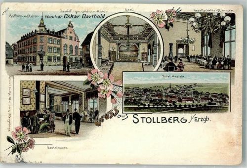 Stollberg 1907 Gasthaus zum goldenen Anker Gaststube Saal Gesellschaftszimmer