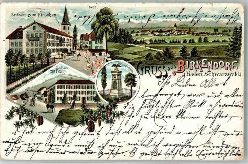 Birkendorf 1899 Gasthaus zum Hirschen Gasthaus zur Post Kriegerdenkmal Tannenzapfen