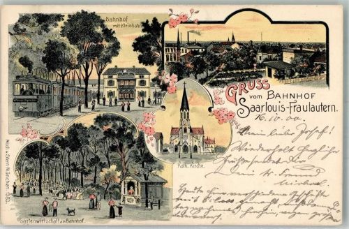 Fraulautern 1900 Kath. Kirche Bahnhof Kleinbahn Gartenwirtschaft