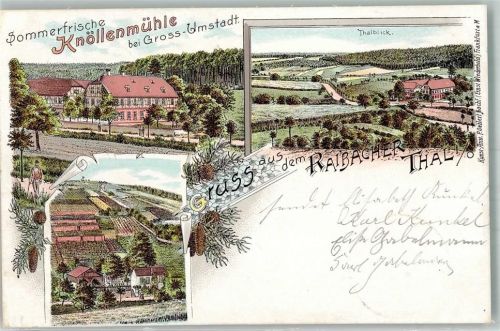 64823 W6114 Groß-Umstadt 1898 Lithographie Gasthaus Knöllenmühle Raibacher Tal Tannenzapfen