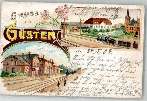 39439 O3256 Güsten , Anh 1904 Lithographie Bahnhof
