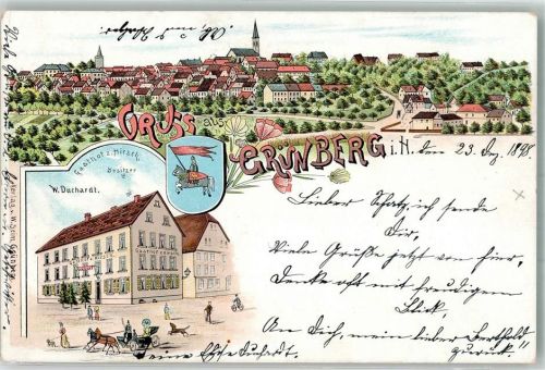 Grünberg 1898 Stadtwappen Gasthaus zum Hirsch