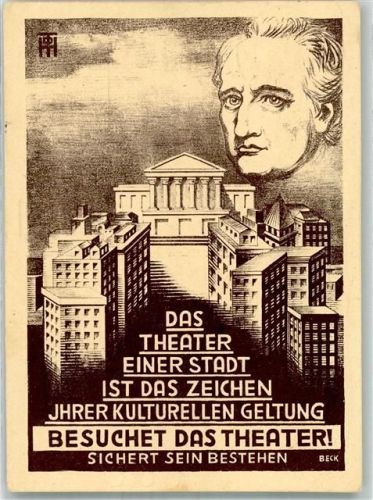 W7530 Pforzheim Besuchet das Theater, sichert sein Bestehen Weimarer Republik 1929 Künstlerkarte