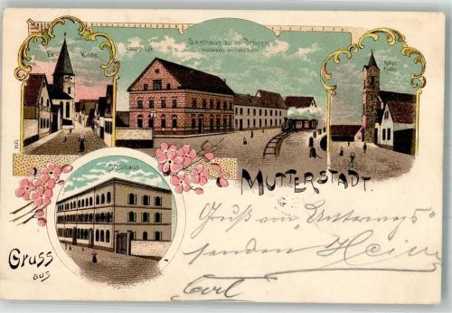 Mutterstadt 1901 Schule Ev. Kirche Hauptstraße Bahn Gasthaus zum Ochsen