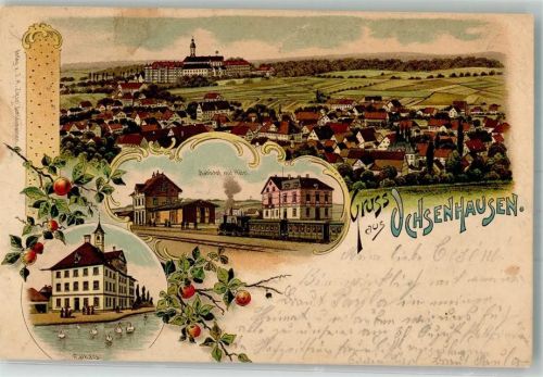 Ochsenhausen 1900 Rathaus Schwanteich Bahnhof Bahnhofhotel Apfelzweig