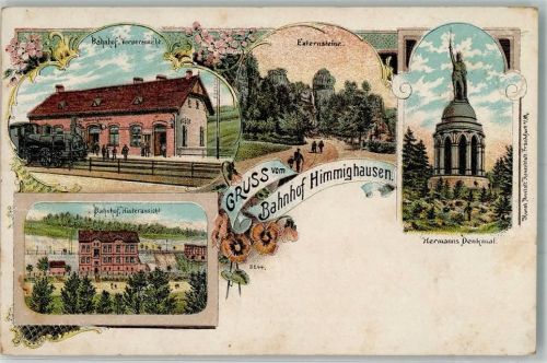 Himmighausen Lithographie Bahnhof Externsteine Hermannsdenkmal