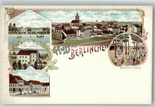 Berlinchen Barlinek Lithographie Strandhotel Villa Waldheim Marktplatz Gasthaus Eichwald