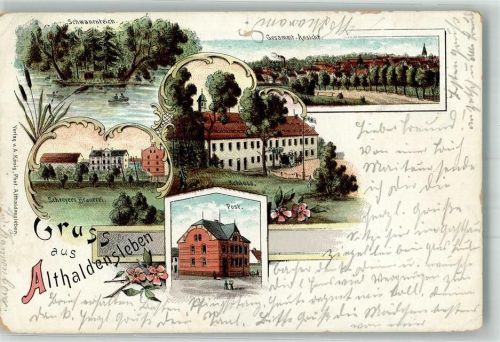 Haldensleben 1898 Lithographie Althaldensleben Post Schloss Brauerei Schreyer