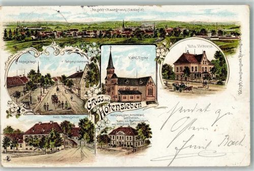 Hötensleben 1899 Lithographie Villa Victoria Kath. Kirche Amt Hötensleben Wolfsburg'sches Armenhaus