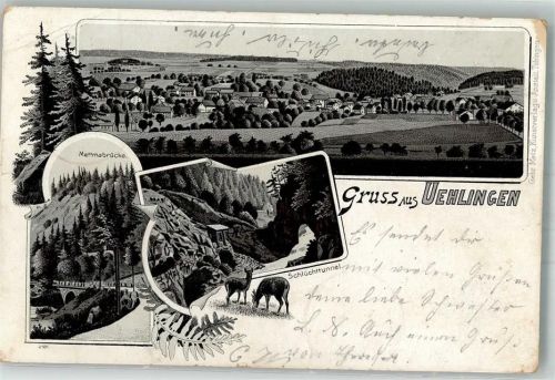 Ühlingen 1900 Lithographie Mettmabrücke Schlüchttunnel Rehe