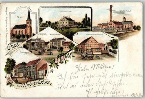 Wackersleben 1899 Lithographie Gasthaus Haberland Gasthaus Lehrmann Kahmann's Park Zuckerfabrik