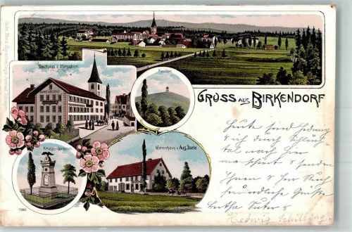 Birkendorf 1904 Warenhaus Isele Kriegerdenkmal Pavillon Gasthaus zum Hirschen