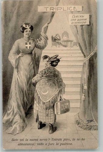 1915 Satire Karikatur Frau als Islam und die Schweiz herzlich willkommen sign. Dopy