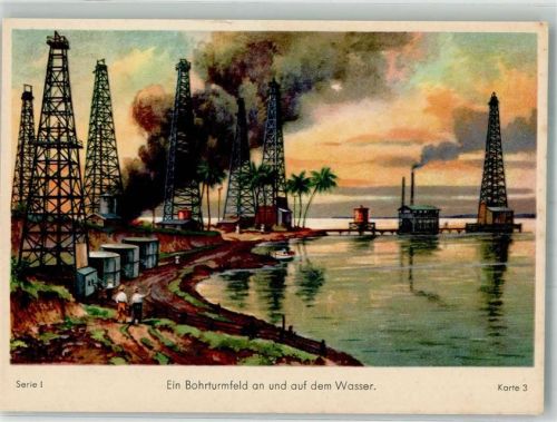 Shell Serie I Karte 3 Bohrturmfeld auf dem Wasser Öl Künstlerkarte