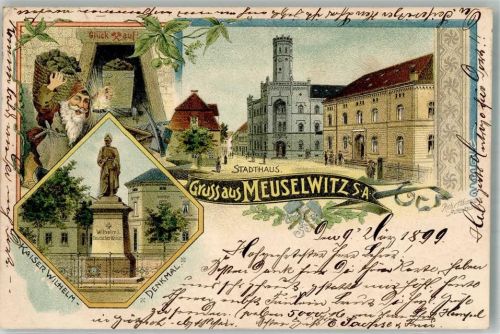 Meuselwitz 1899 Denkmal Wilhelm I. Zwerg Glück auf Kohle Stadthaus
