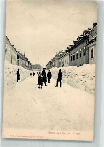 09619 O9215 Sayda Foto AK Ortsstraße Kleines Mädchen auf Skier Winter