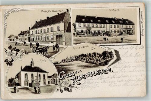 Bebertal 1906 Lithographie Alvensleben Dorfkirche Veltheimsburg Domaine Gasthaus Petry