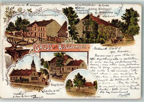 39359 O3241 Böddensell 1905 Lithographie Haus Krökel Schule Gasthaus zum braunen Hirsch Schloss Böddensell