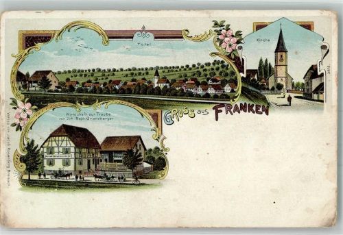 Tagsdorf Lithographie Franken Gasthaus zur Traube Kirche Stauchungen Ort lt. Recherche