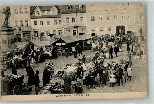 Penig Wochenmarkt Marktszene Gasthaus zum goldenen Stern