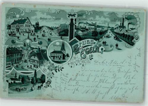 Egeln 1900 Stadtkirche Zuckerfabrik Marienstuhl Brauerei Schrader & Otto Gasthaus zur Stadt Erfurt Mondschein