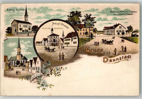 Dannstadt Hauptstraße Gemeinde- u. Schulhaus Ev. Kirche Bahnhof-Gasthaus