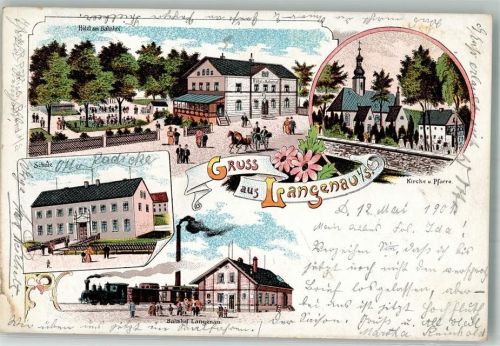 Langenau 1901 Hotel am Bahnhof Bahnhof Schule Kirche Pfarrhaus