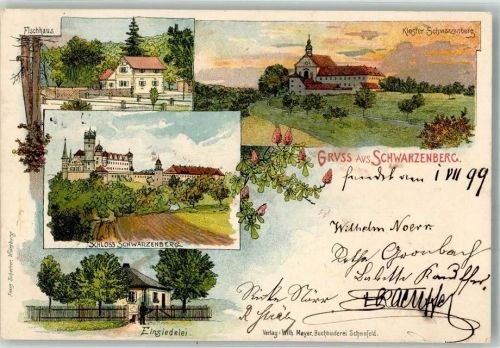 Scheinfeld 1899 Schloss Schwarzenberg Einsiedelei Kloster Schwarzenberg Fischhaus