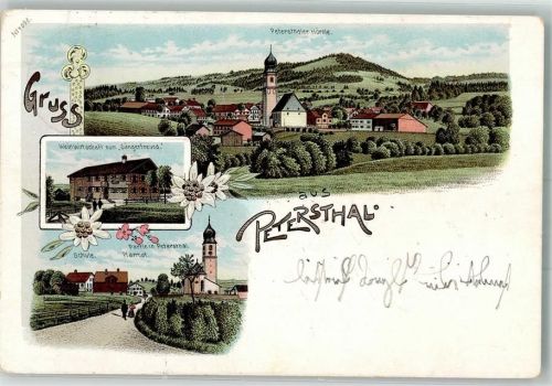 87466 W8967 Petersthal , Allgäu 1906 Lithographie Gasthaus Weinstube zum Sängerfreund Petersthaler Hörnle