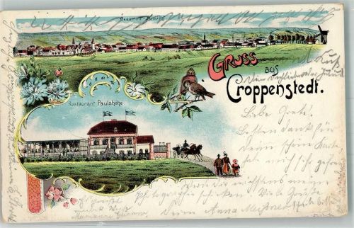 39397 O3231 Kroppenstedt Gebrauchsspuren Lithographie Gasthaus Paulshöhe Singvögel