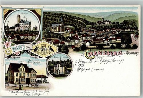 61250 W6390 Kransberg , Taunus Lithographie Stadtwappen Schloss Gasthaus zur Burg Cransberg Discher-Stiftung